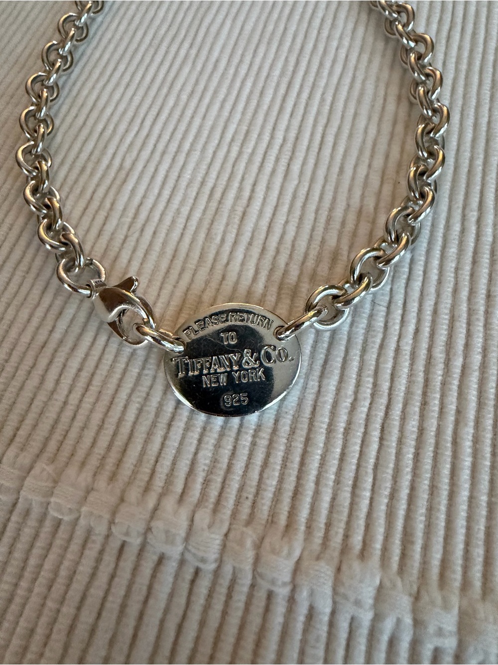 Tiffany & Co. 925 Sterling Silver Return to Tiffany Oval Tag Choker, 15.5”, 53g
